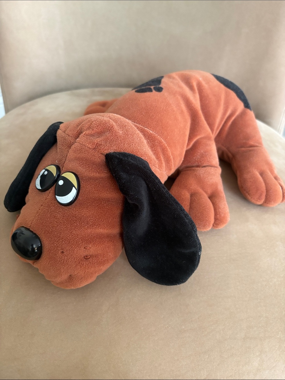 VTG Tonka Pound Puppy 80s Brown Plush Dachshund Dog Toy with Black Ears